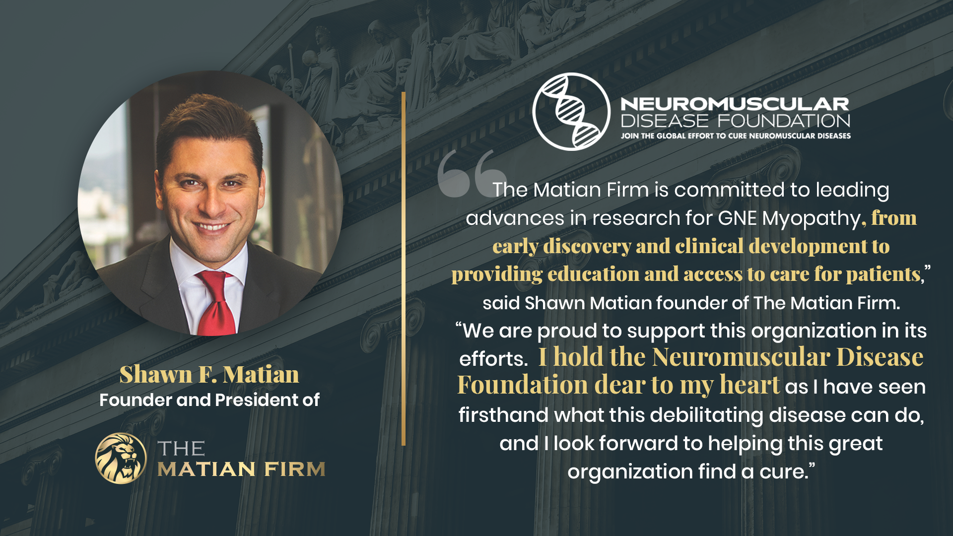 the matian firm donates to neuromuscular disease foundation